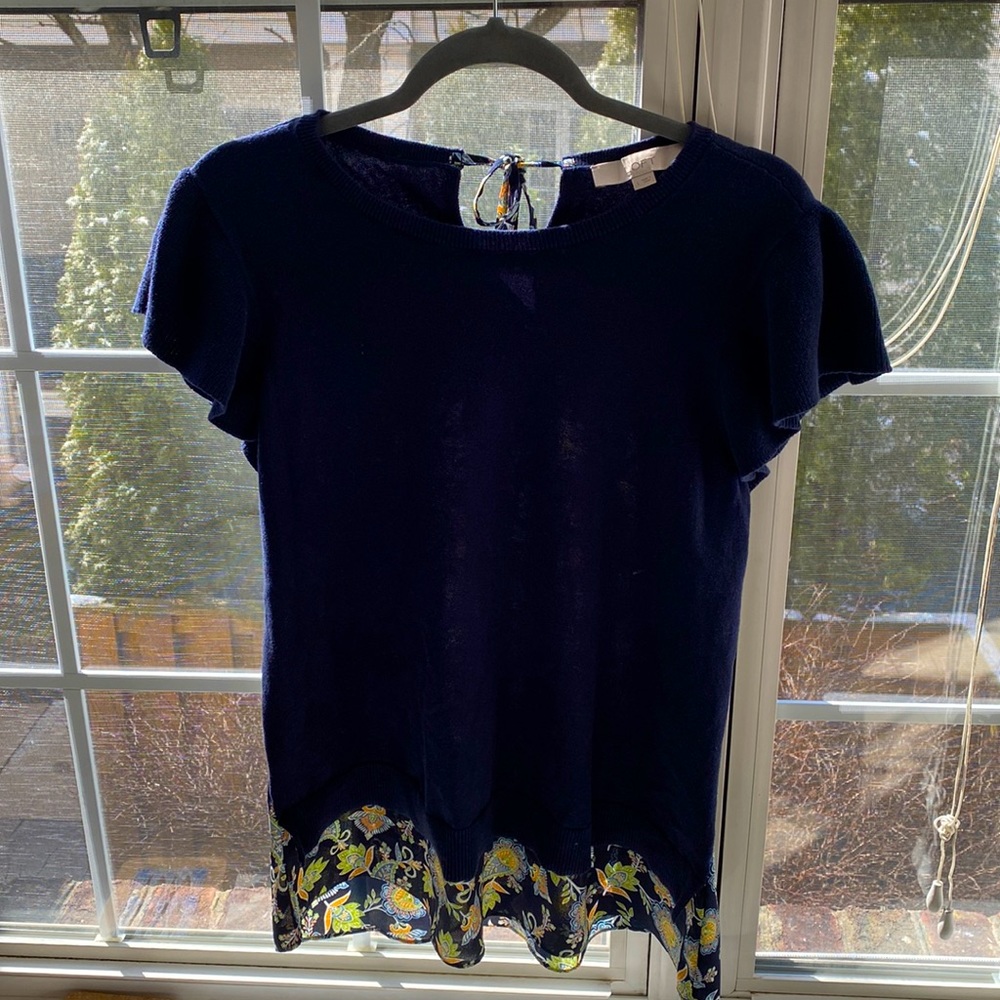 Loft top navy one side floral on back size L $12